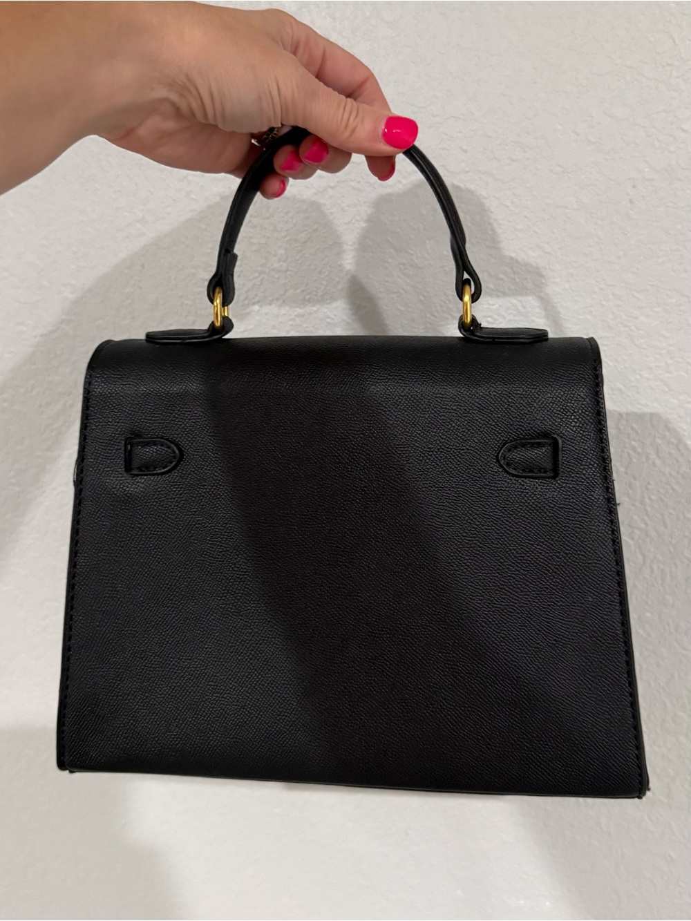 Structured Black Top-Handle Women's Bag with Gold Hardware - Picture 3 of 5